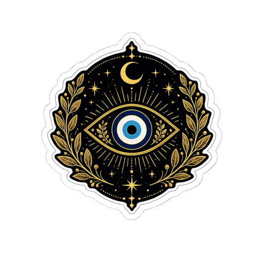 Evil Eye Mystic Sticker — Gold Laurel Celestial Kiss-Cut Vinyl
