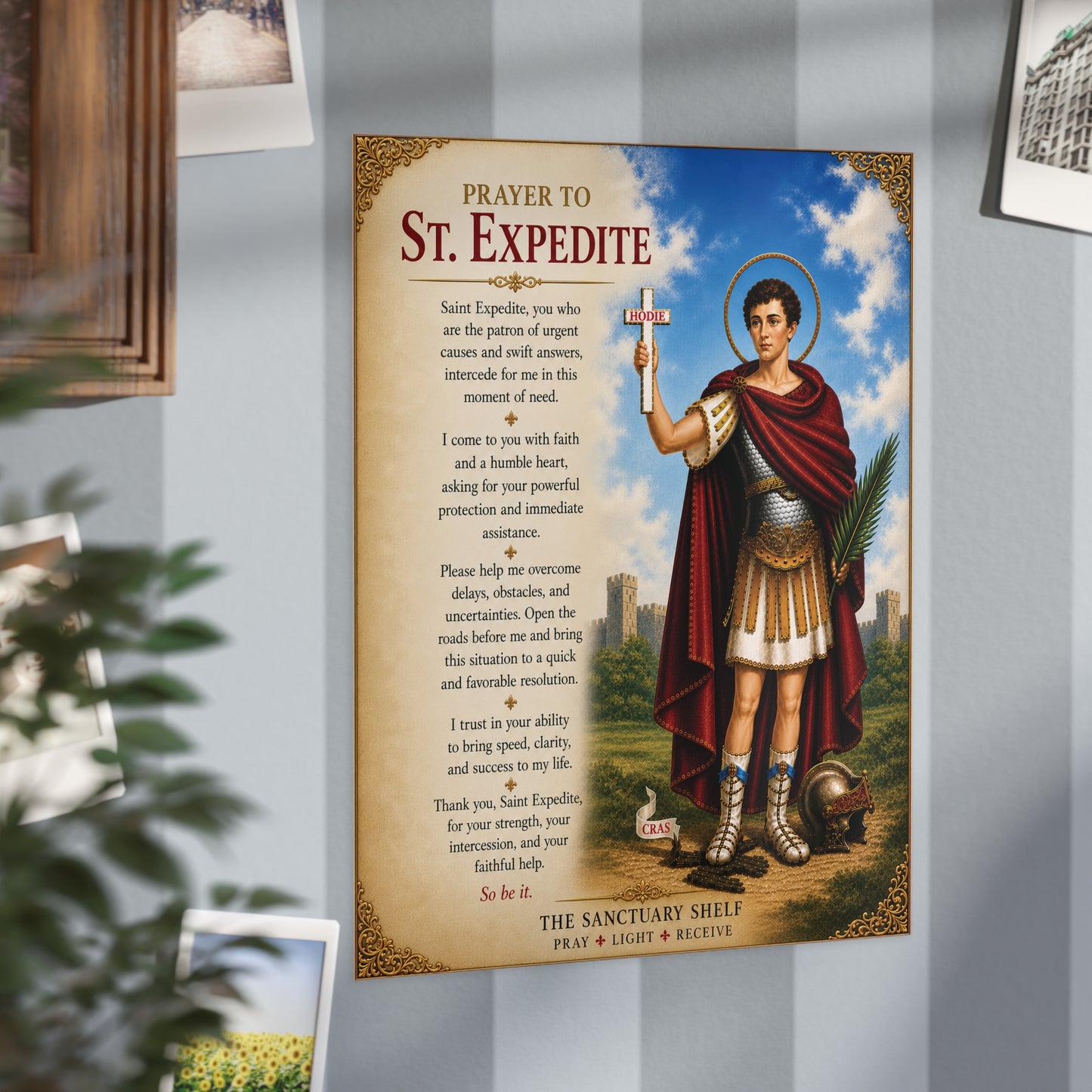 St. Expedite Prayer Altar Photo – Devotional Card for Fast Results & Urgent Petitions