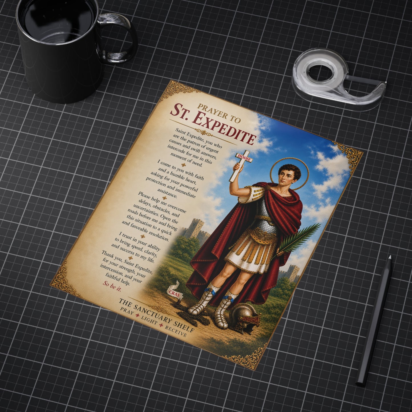 St. Expedite Prayer Altar Photo – Devotional Card for Fast Results & Urgent Petitions