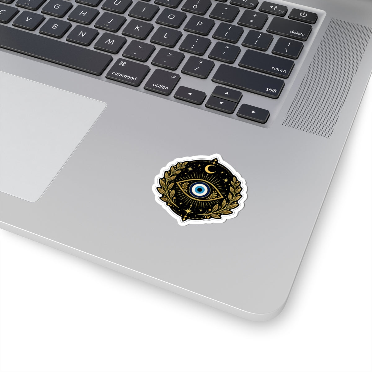 Evil Eye Mystic Sticker — Gold Laurel Celestial Kiss-Cut Vinyl