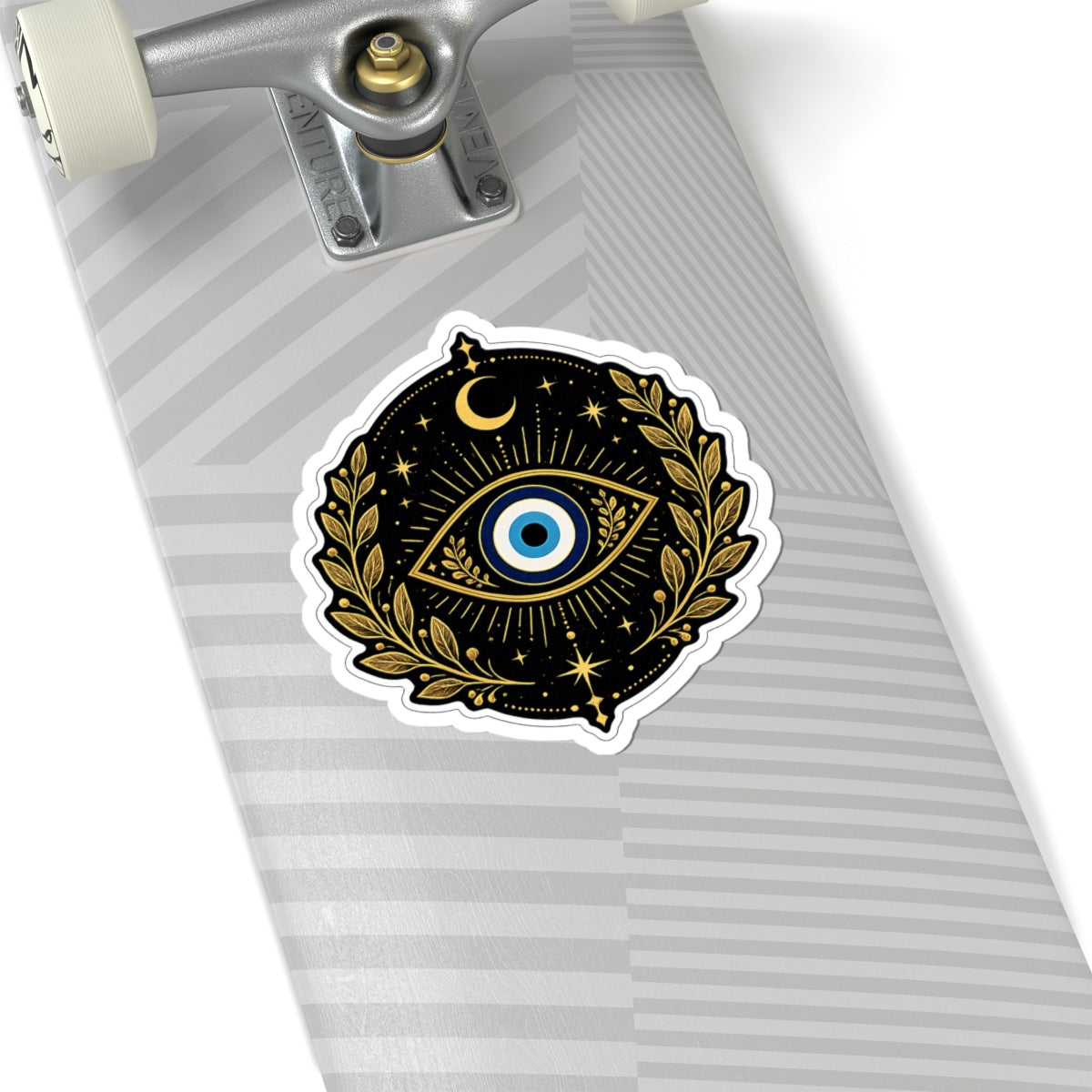 Evil Eye Mystic Sticker — Gold Laurel Celestial Kiss-Cut Vinyl