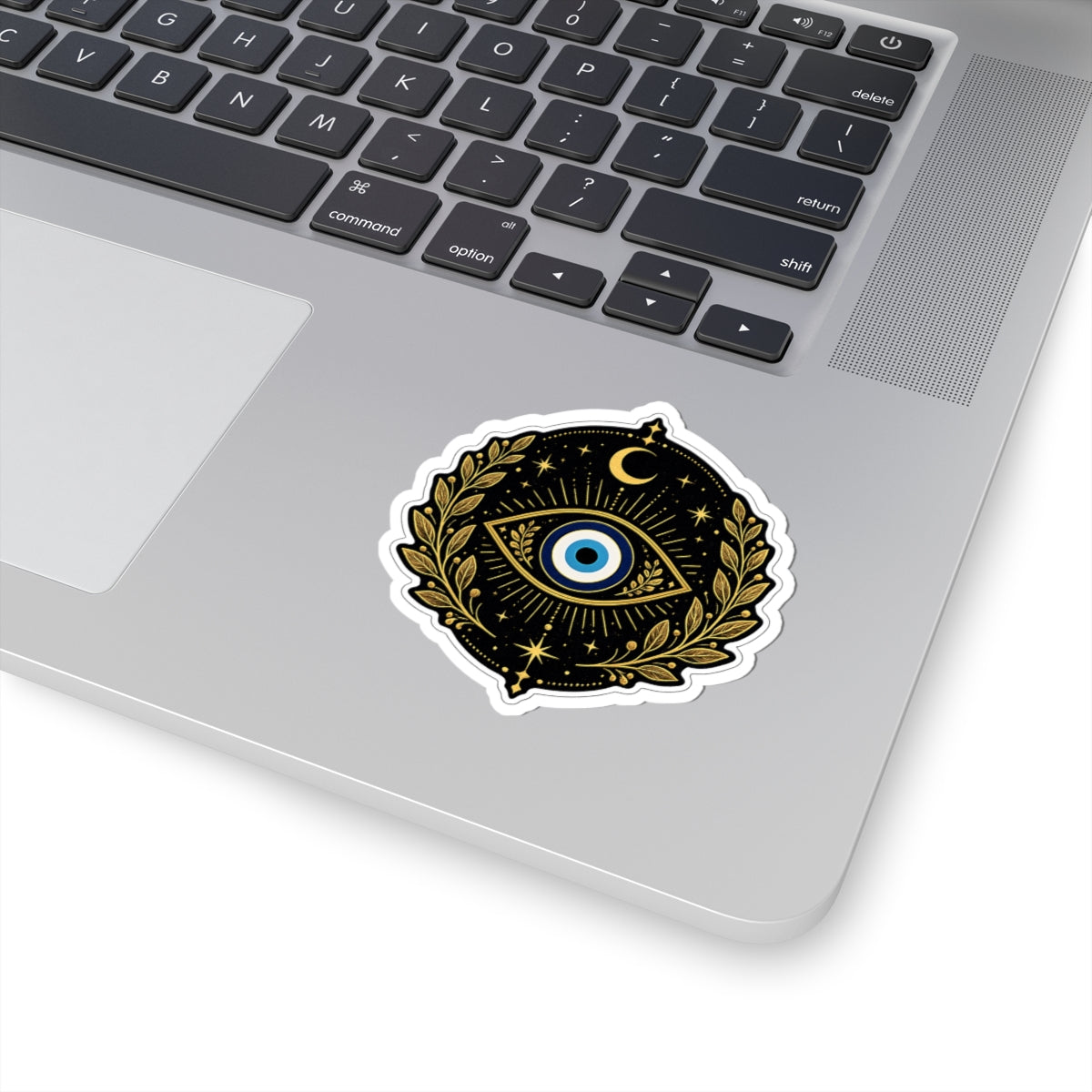 Evil Eye Mystic Sticker — Gold Laurel Celestial Kiss-Cut Vinyl
