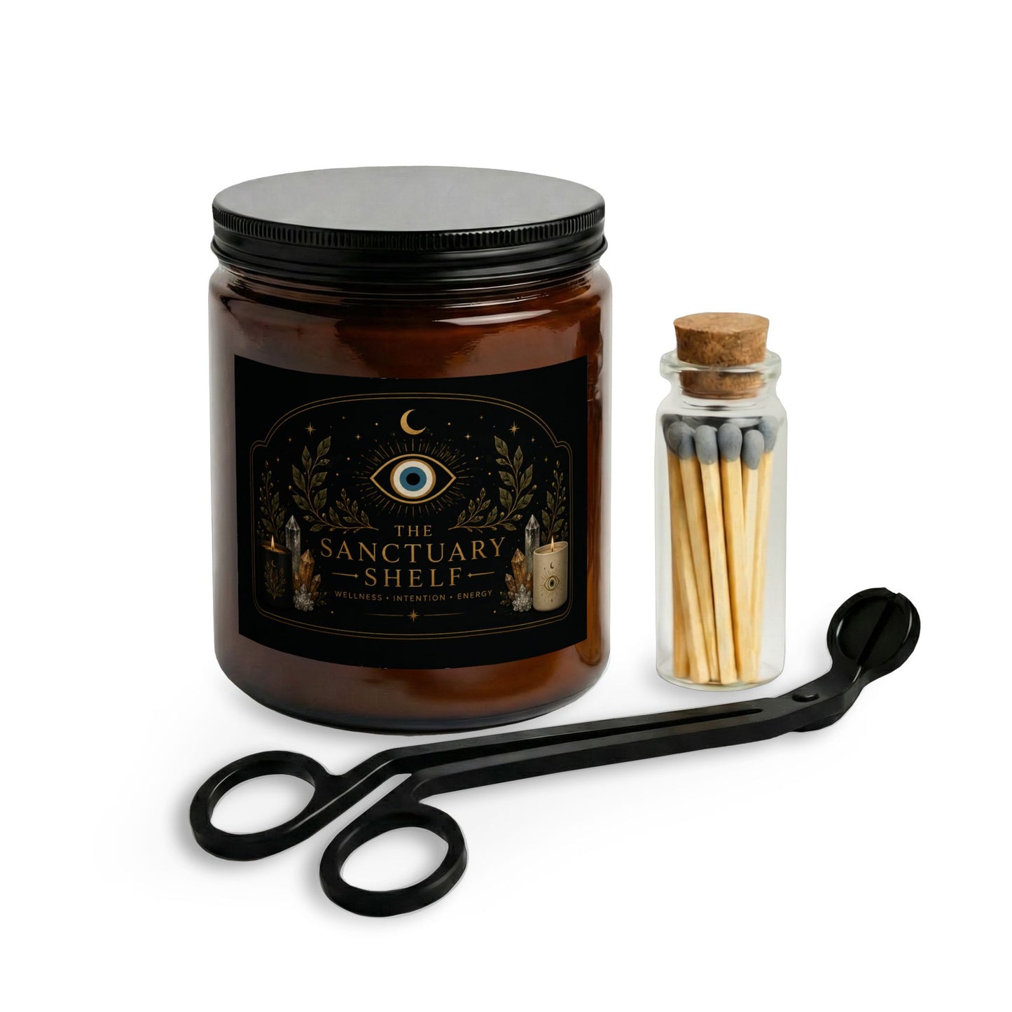 Mystic Sanctuary Candle Set — Soy Jar Candle with Matches & Wick Trimmer