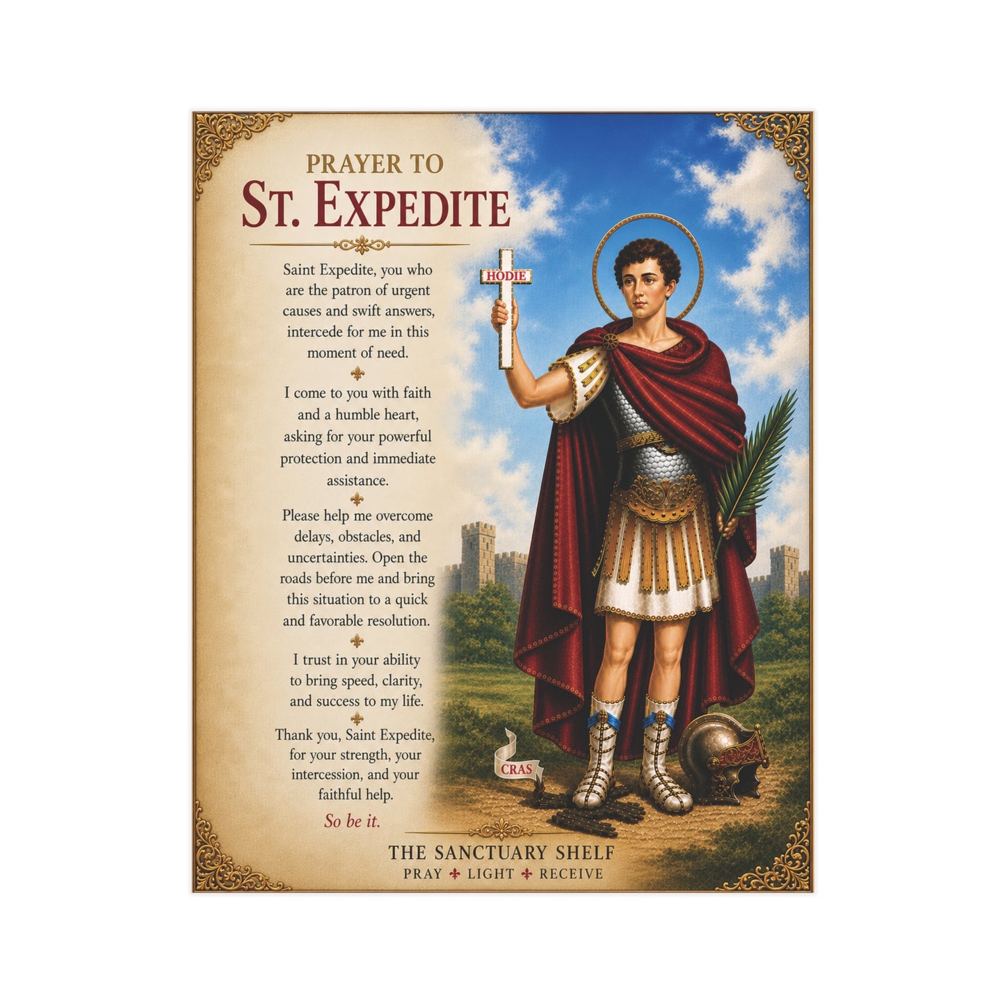 St. Expedite Prayer Altar Photo – Devotional Card for Fast Results & Urgent Petitions