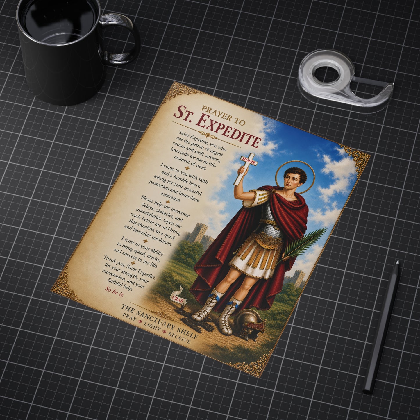 St. Expedite Prayer Altar Photo – Devotional Card for Fast Results & Urgent Petitions