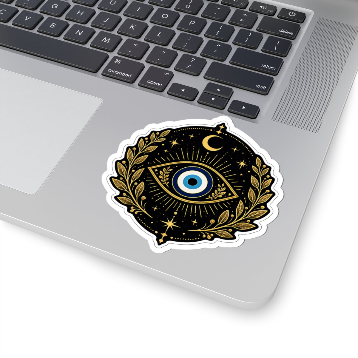 Evil Eye Mystic Sticker — Gold Laurel Celestial Kiss-Cut Vinyl