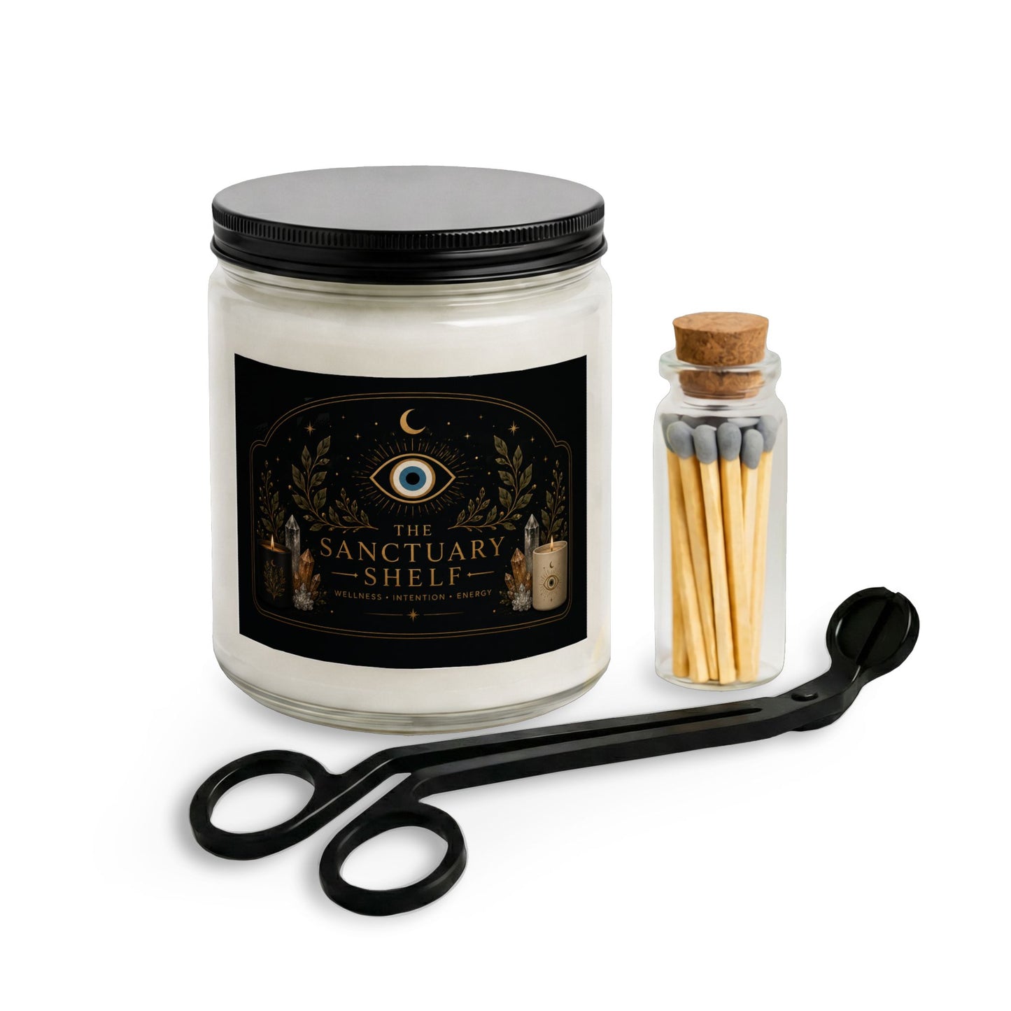 Mystic Sanctuary Candle Set — Soy Jar Candle with Matches & Wick Trimmer